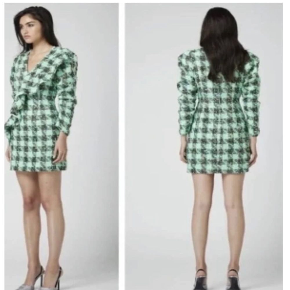 Atoir Leave Me Be Dress Aspen Green Plaid Tweed Mini Dress XS NWT Ruffle - Picture 2 of 7